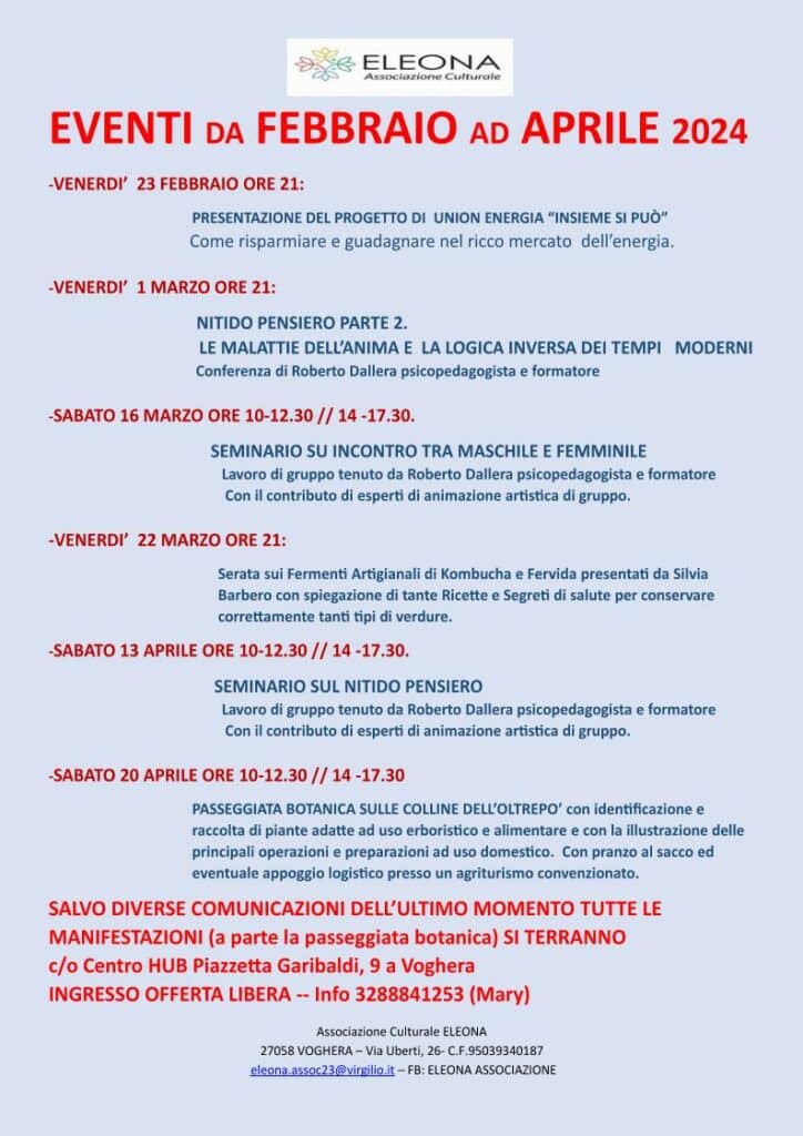 Eleona - Eventi febbraio - aprile